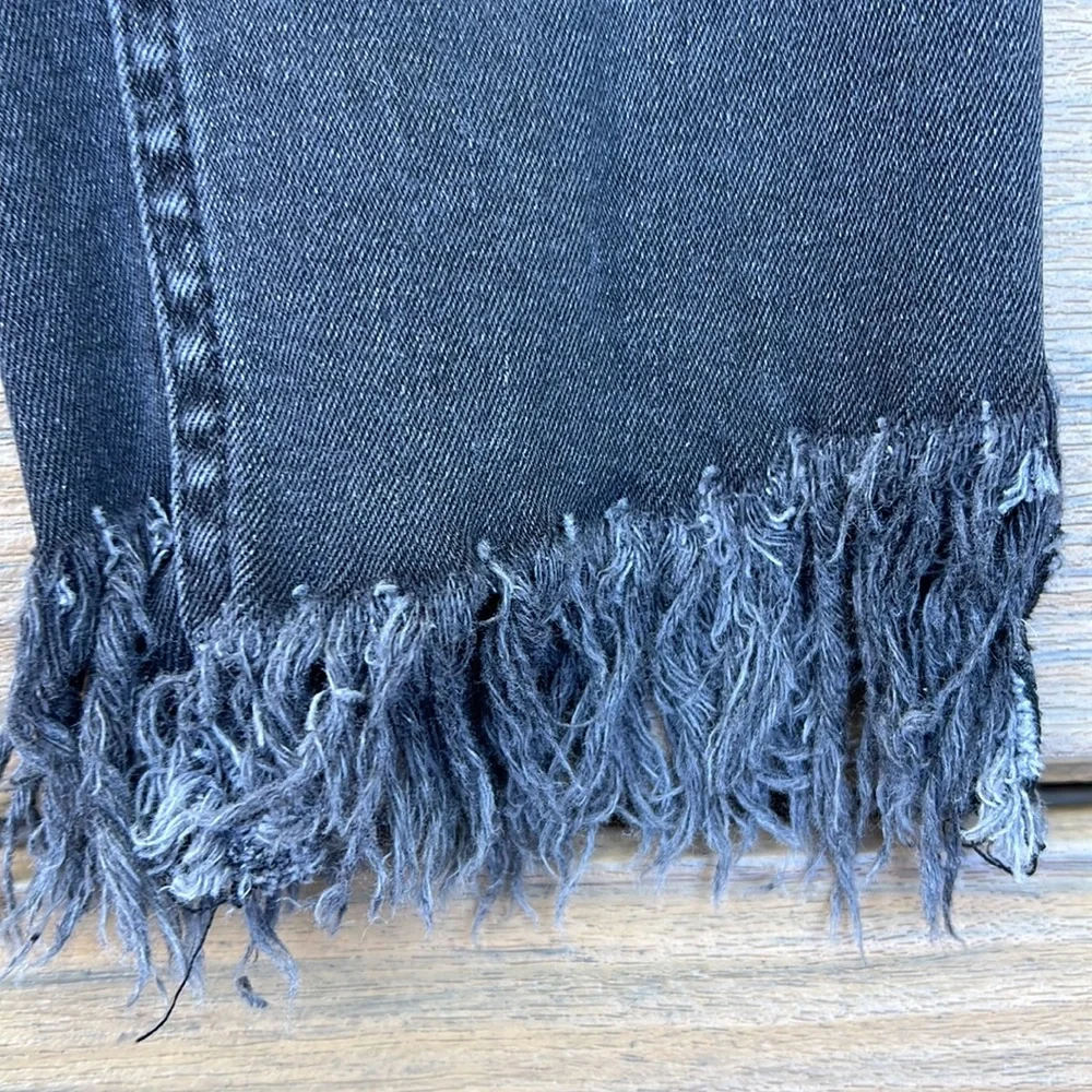 Free People Streetwear Fringe Frayed Raw Crop Hem Black Jeans Capsule Denim